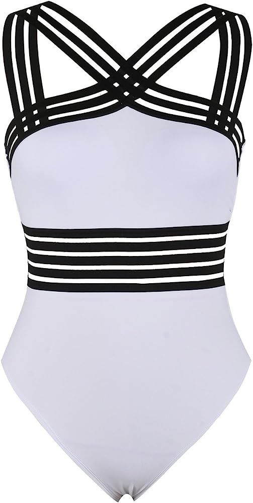 Hilor Women's One Piece Swimwear Front Crossover Swimsuits Hollow Bathing Suits Monokinis | Amazon (US)