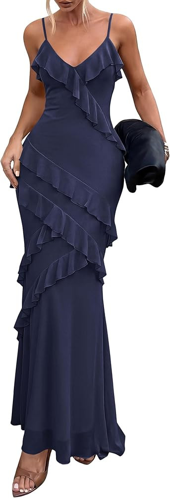PRETTYGARDEN Women 2026 Wedding Guest Cocktail Maxi Dress Spaghetti Strap Sleeveless V Neck Bodyc... | Amazon (US)
