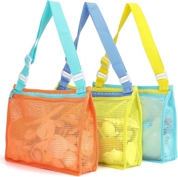 Beach Toy Mesh Beach Bag Kids Shell Collecting Bag Beach Sand Toy Totes for Holding Shells Beach ... | Amazon (US)