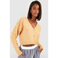 Womens Soft Knit Fine Gauge Crop Cardigan - Beige - M | boohoo (US & Canada)