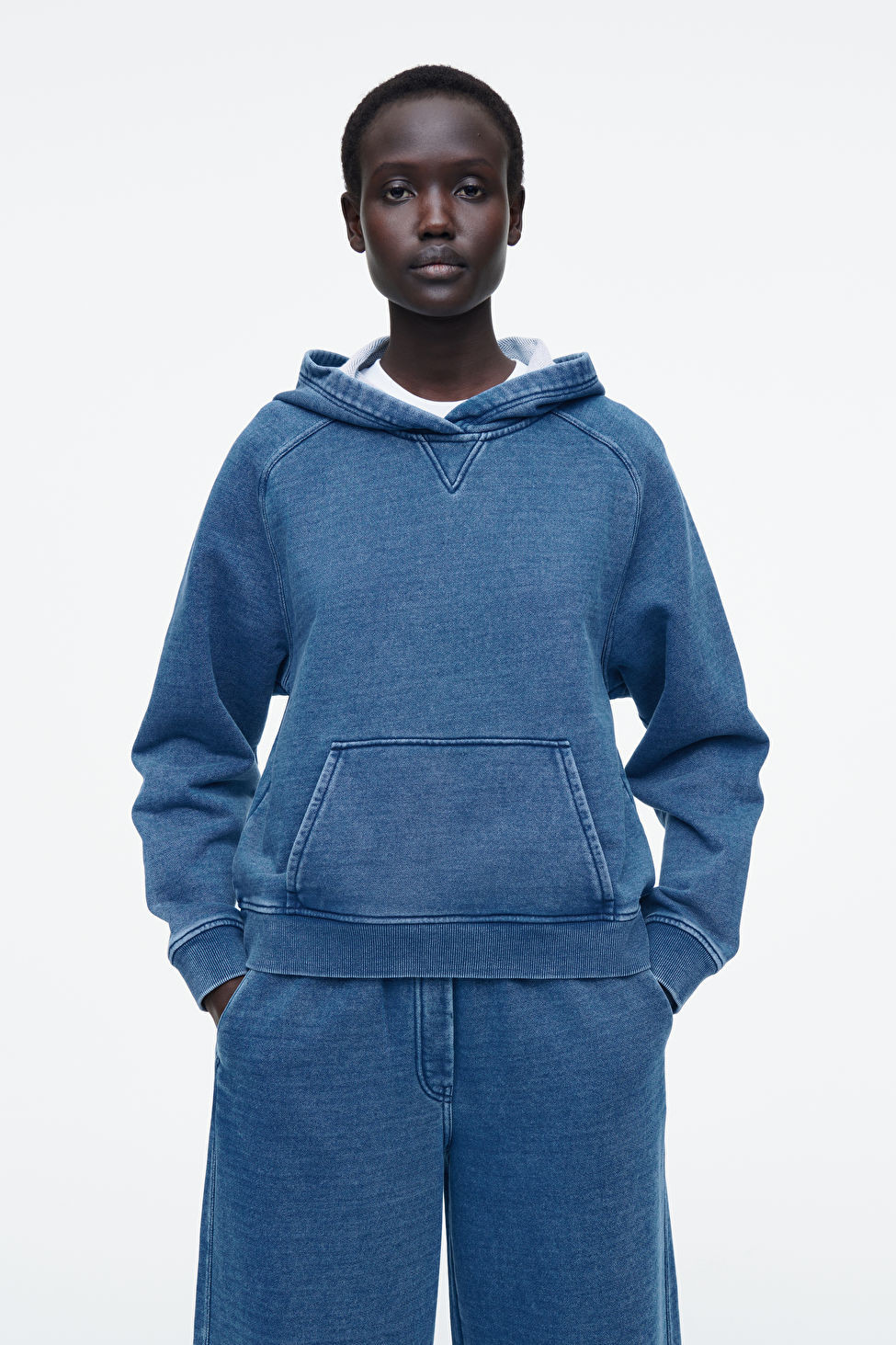 DENIM-WASH JERSEY HOODIE | COS UK