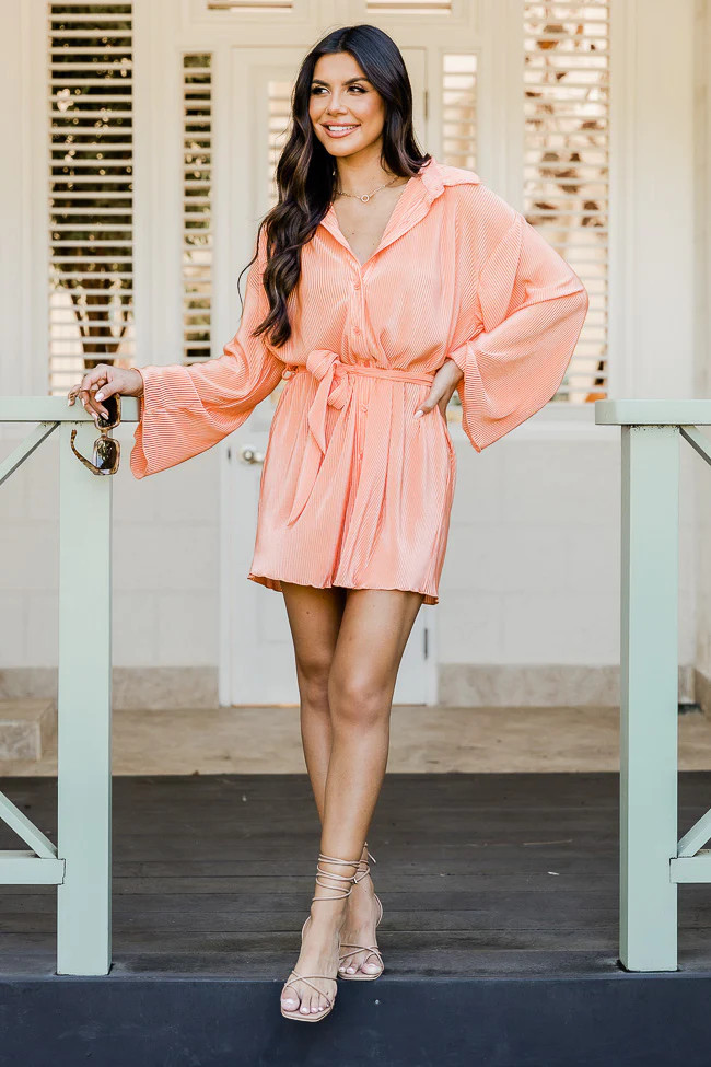 Something In The Orange Long Sleeve Orange Plisse Shirt Dress | Pink Lily