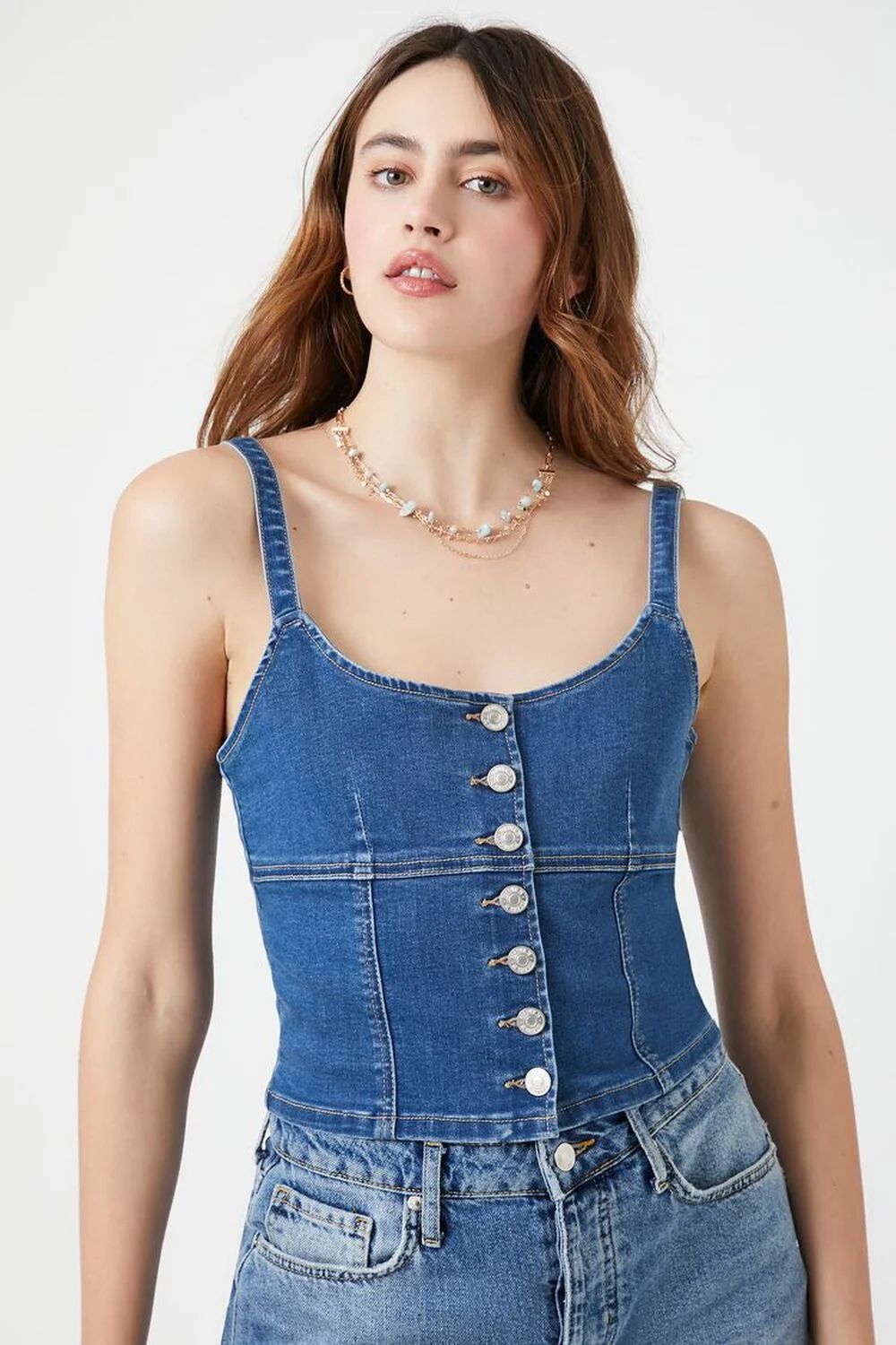Denim Button-Front Bustier Cami | Forever 21 (US)