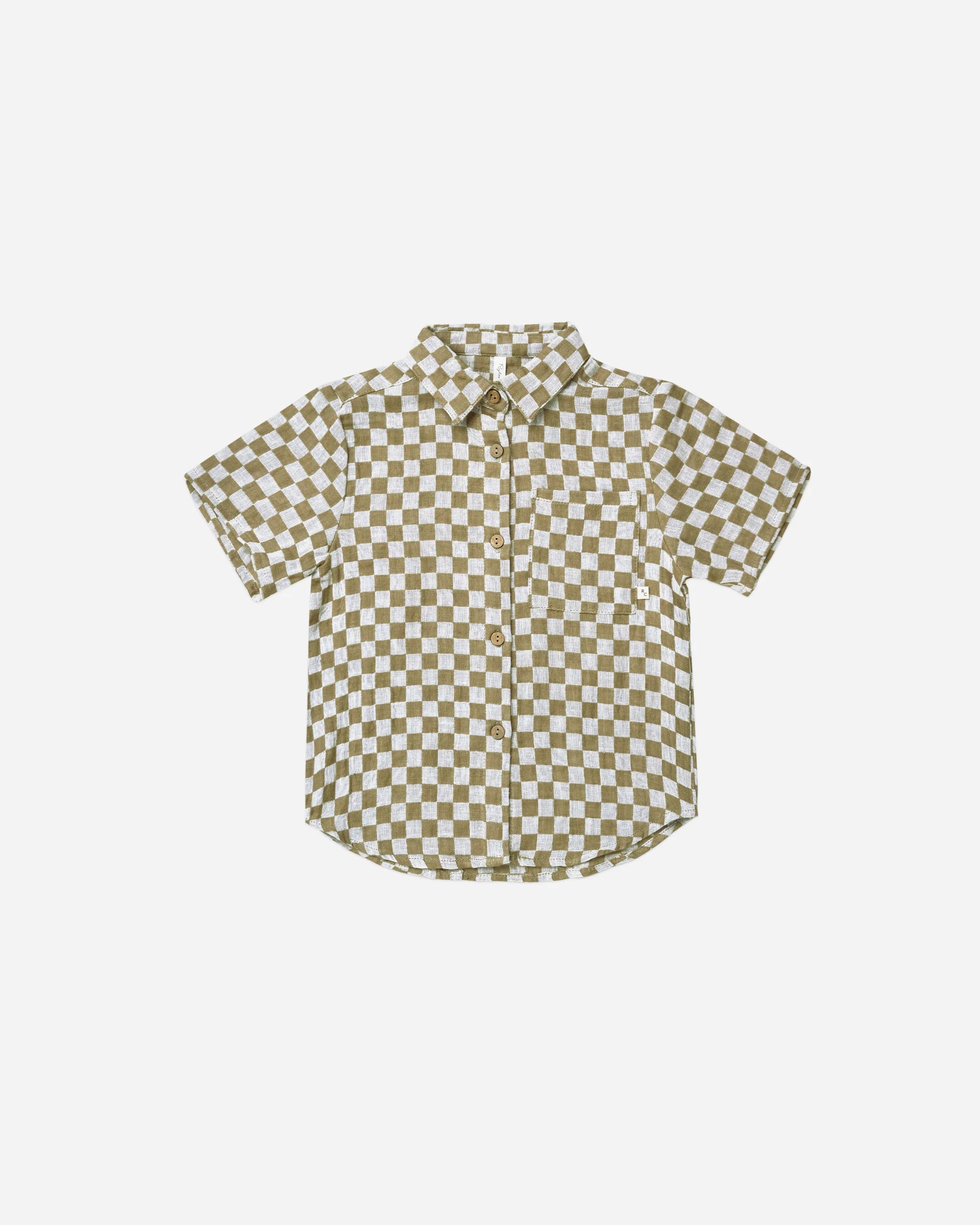 short sleeve shirt || olive check | Rylee + Cru