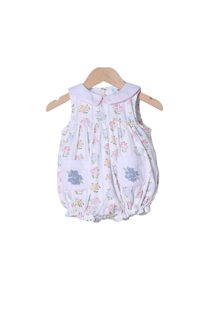 TSF x Shelby Back Hydrangea Floral Hand Embroidered Bubble | The Smocked Flamingo
