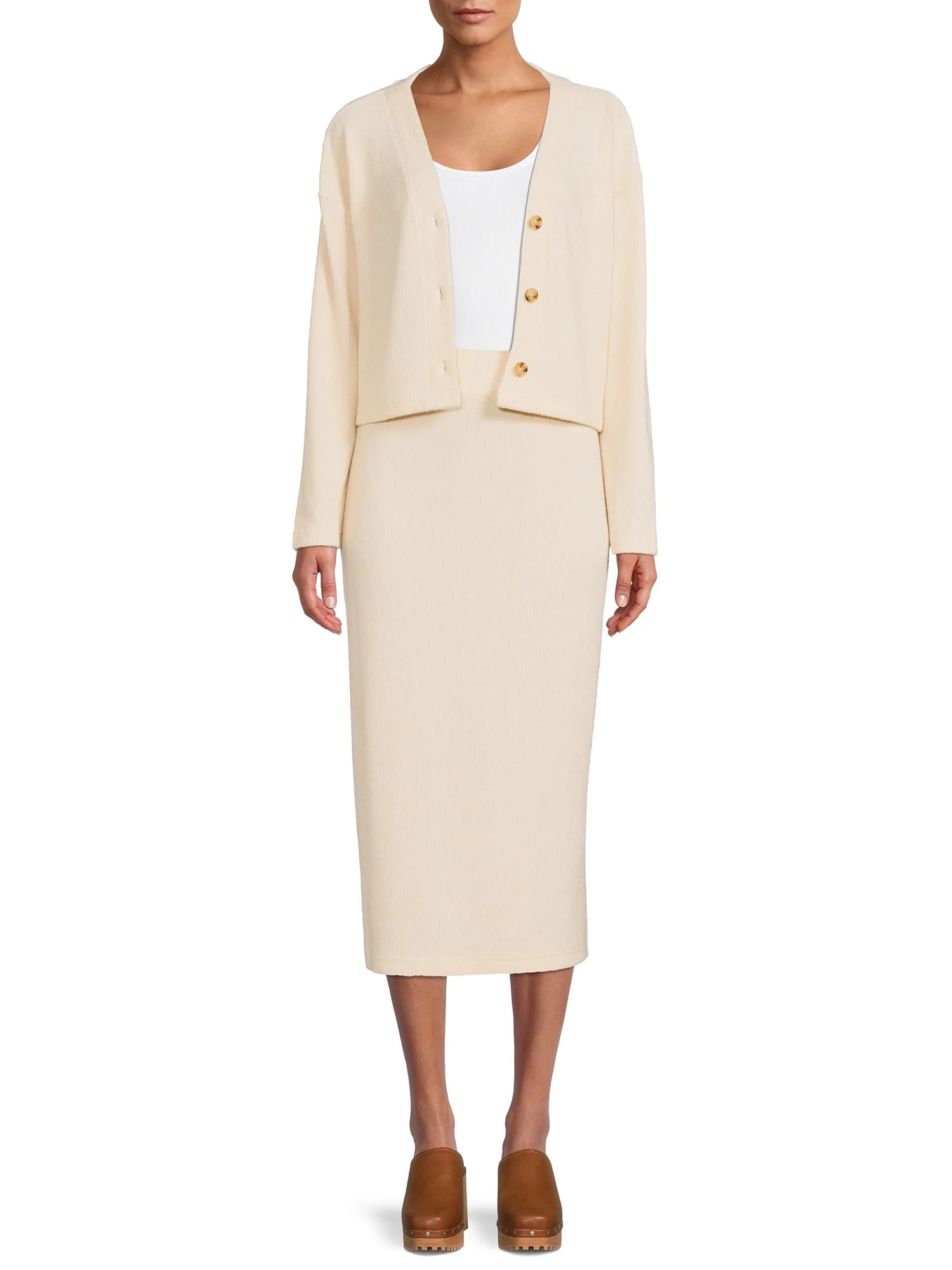 Time and Tru Women's Cardigan and Skirt, 2-Piece Set - Walmart.com | Walmart (US)