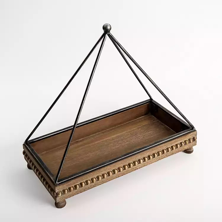 Beaded Wood Tray with Metal Handle | Kirkland's Home