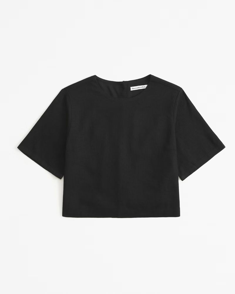 Linen-Blend Woven Tee | Abercrombie & Fitch (US)