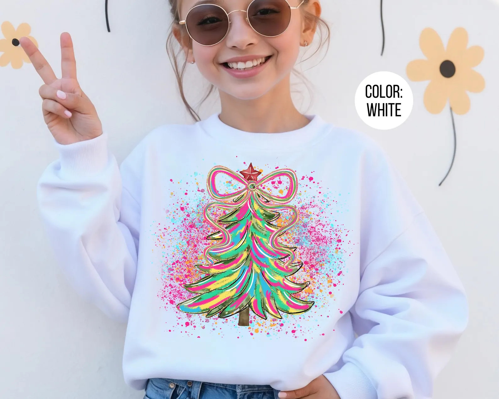 Colorful Christmas Tree Sweatshirt: Girls Preppy Holiday Clothing - Etsy | Etsy (US)