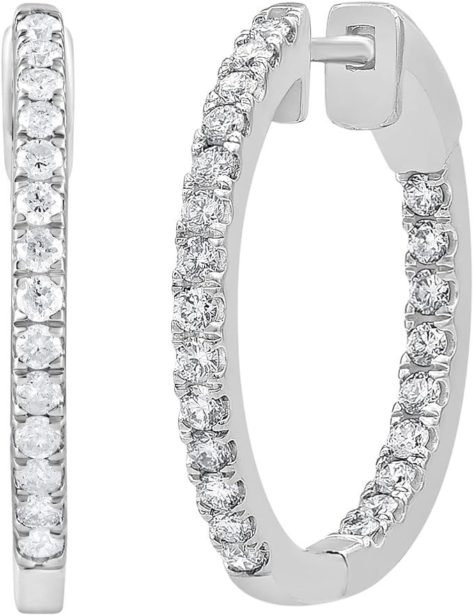 0.50-2.00 Carat Diamond, Sterling Silver Inside-Out Round Cut Lab-Grown Diamond Hoop Earring (J, ... | Amazon (US)