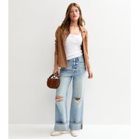 Women's Light Blue Ripped Knee Wide Leg Turn Up Jeans New Look | New Look (UK)