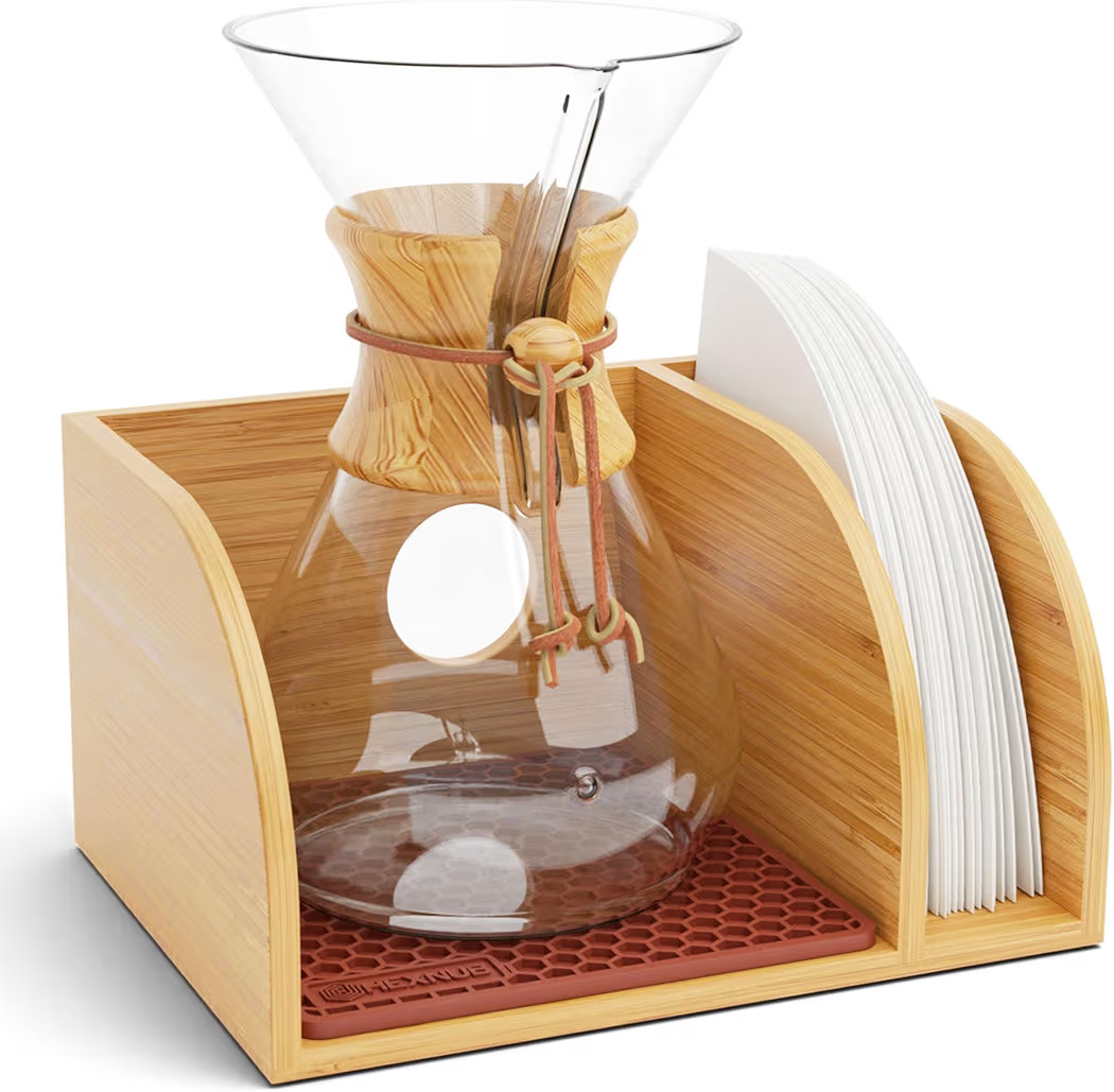 HEXNUB – Caddy for Chemex and Pour Over Coffee Maker, Bamboo Stand with Chemex Filter Holder, F... | Amazon (US)