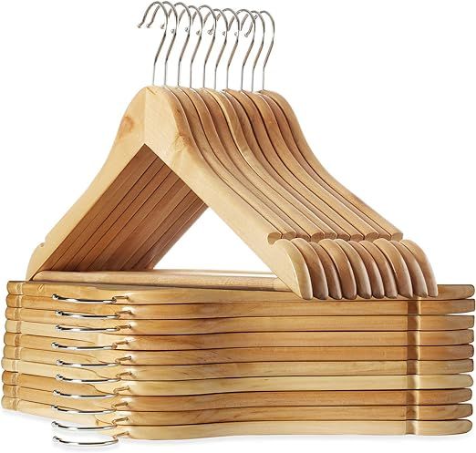 Casafield - 20 Natural Wooden Suit Hangers - Premium Lotus Wood with Notches & Chrome Swivel Hook... | Amazon (US)