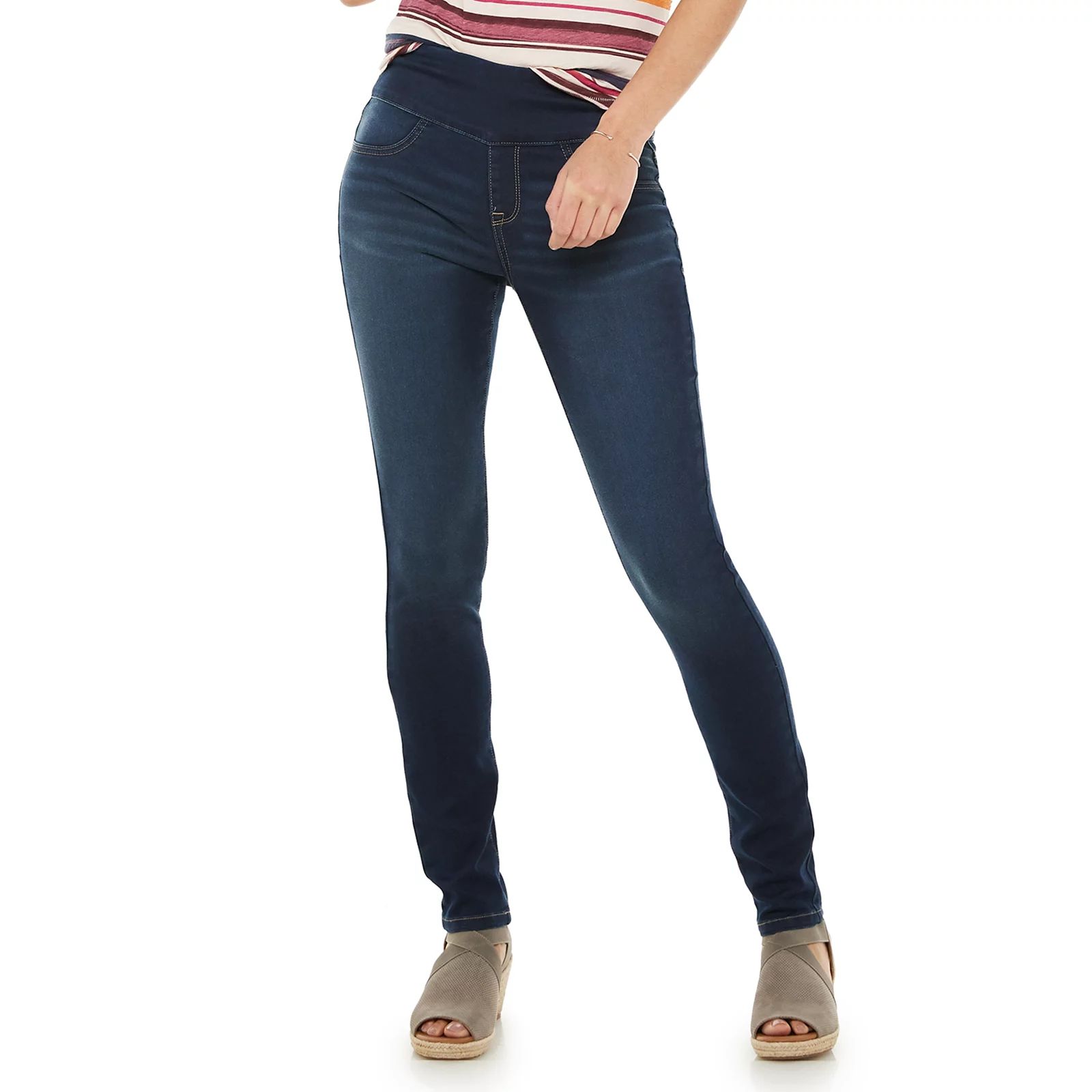 Women's SONOMA Goods for Life Wide-Waistband Pull-On Skinny Jeans, Size: 2 T/Large, Light Blue | Kohl's