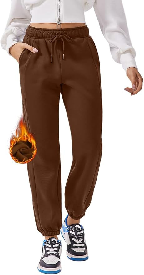 PINSPARK Womens Fleece Sweatpants Cinch Bottom Winter Sweat Pants High Waisted Joggers Pants with... | Amazon (US)