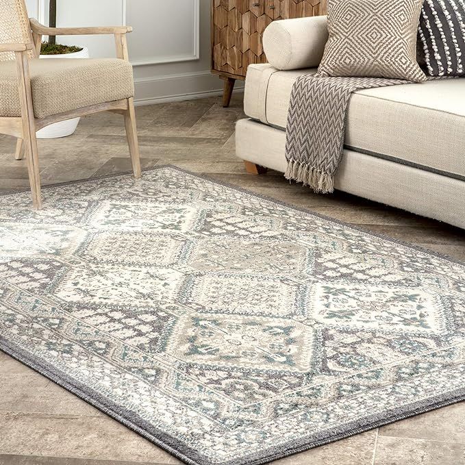 nuLOOM Becca Traditional Tiled Area Rug - 7x9 Area Rug Transitional Charcoal/Ivory Rugs for Livin... | Amazon (US)