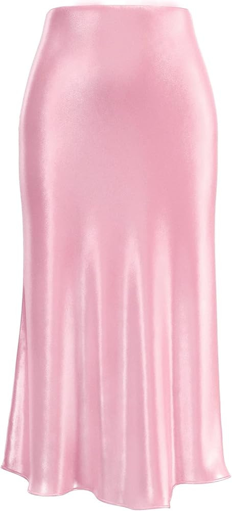 Womens Leopard Print Skirt Midi Long Length Silk Satin High Waist Elastic Skirts | Amazon (US)