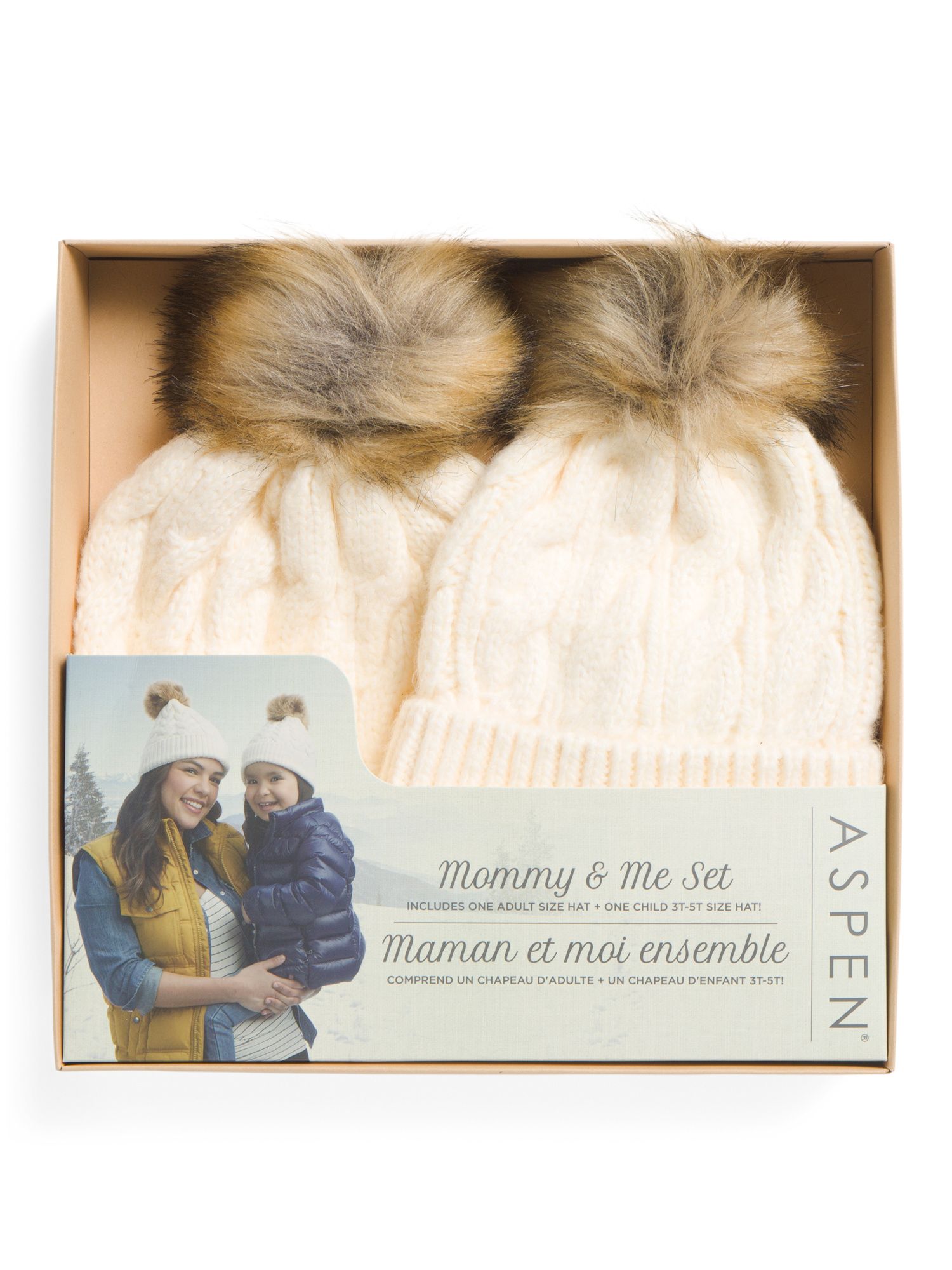 Mommy &amp; Me Cable Hats With Poms Set | TJ Maxx