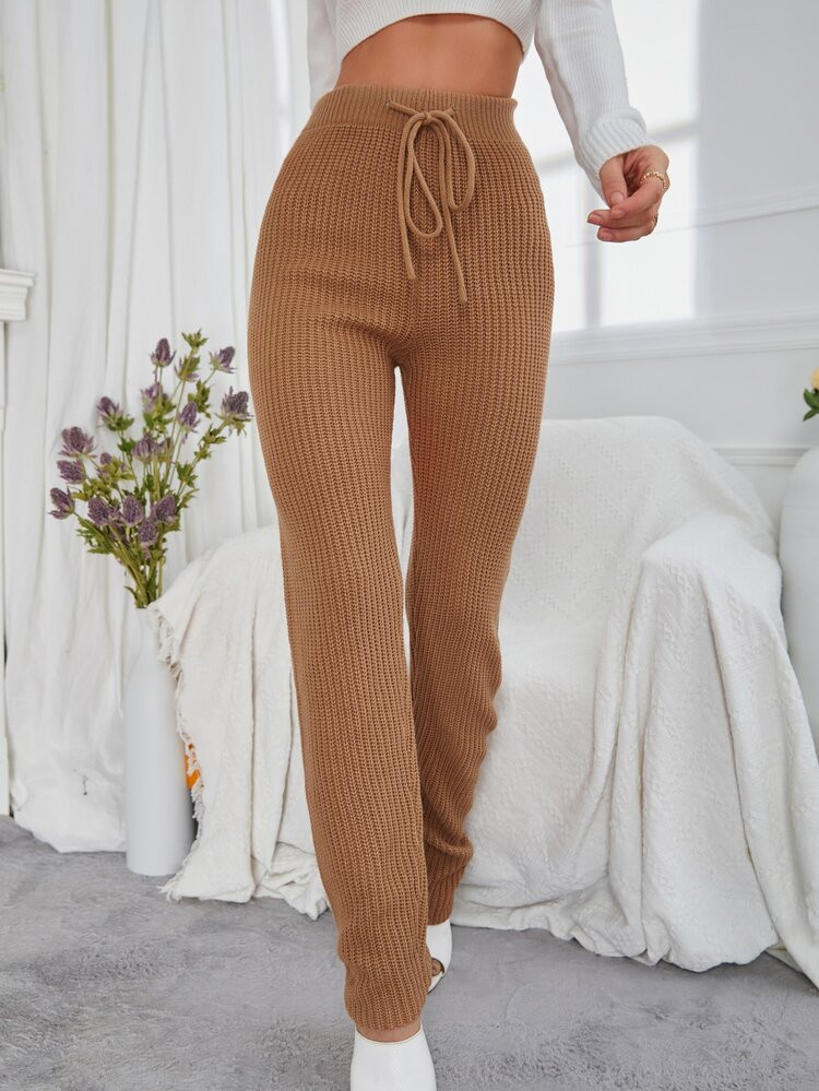 Solid Drawstring Waist Knit Pants | SHEIN