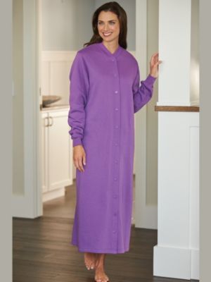 Blair Women's Snap-Front Long Fleece Robe, Meadow Violet Purple M Misses | Blair