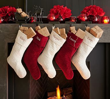 Channel Quilted Velvet Stocking - Red | Pottery Barn (US)
