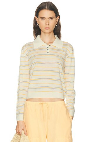 LESET James Stripe Polo Top in Lemon,Mustard | FWRD 