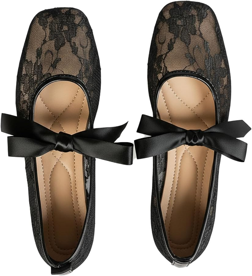 BEAUDRM Women's Polka Dots Mesh Ballet Flats Cute Lace Ballerina Flats | Amazon (US)