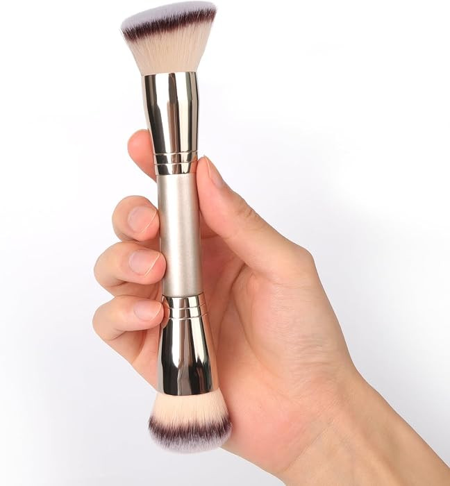 Dual-Ended Foundation Brush: Round & Angled makeup brushes, 100% Vegan Synthetic Makeup Brush for... | Amazon (US)