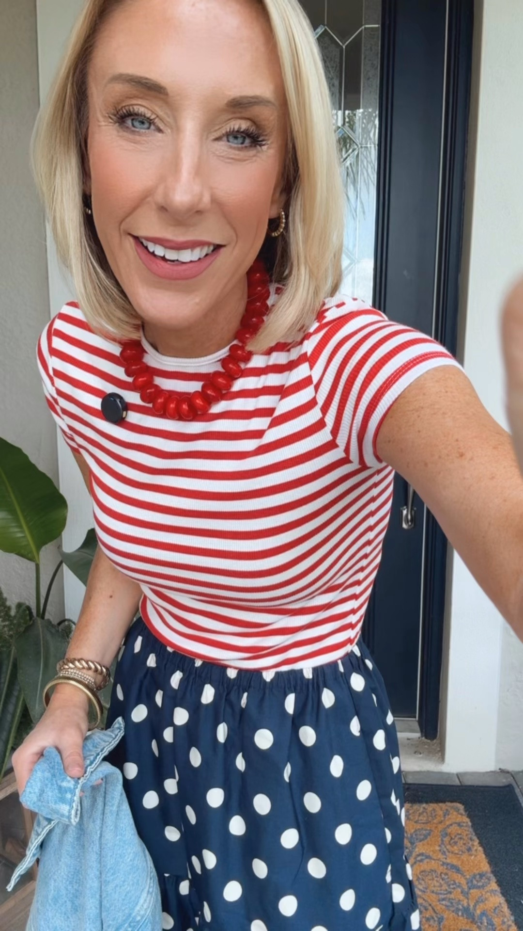 My ootd:
• polka dot skirt - size XS. Currently $22.40!
• striped tee - size XS. Currently $7!
• denim jacket - size XS.

@Target #sponsored

#LTKootd #LTKOver40 #LTKSeasonal