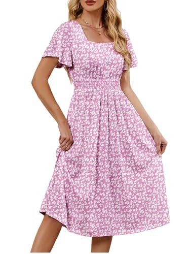 UEAL Floral Dress for Women Light Pink Casual Spring Dresses Sundress for Women 2025 Medium Pink | Amazon (US)
