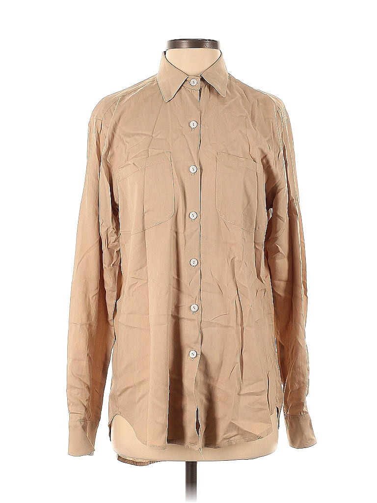 Stillwater Long Sleeve Button Down Shirt: Tan Solid Tops - Size X-Small | ThredUp