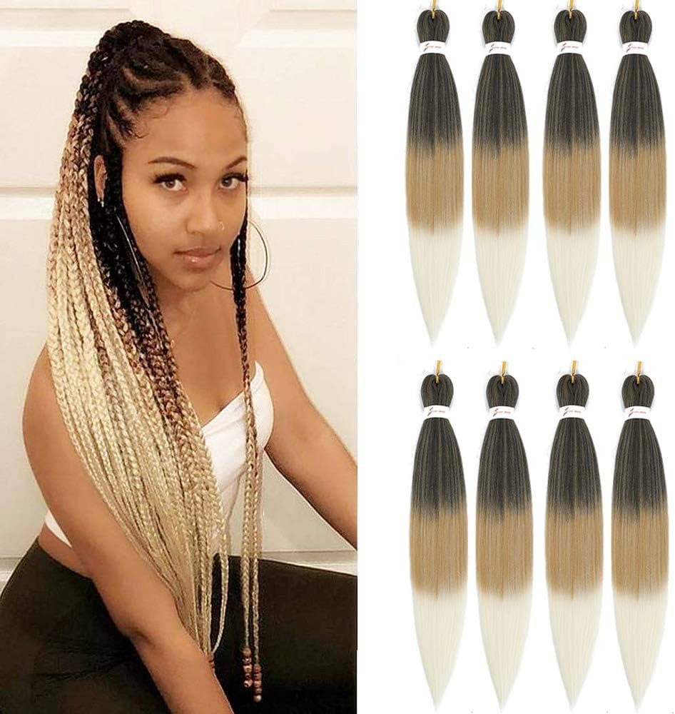 Ombre Braiding Hair Pre Stretched 26 Inch Brown Blonde Braiding Hair 8 Packs Easy Braids Hair Yak... | Amazon (US)
