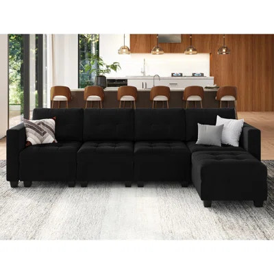 Soneson 116.6'' Modular Upholstered Sectional 4-Seat Sofa Tufted Cushion Velvet Couch with Storage | Wayfair North America