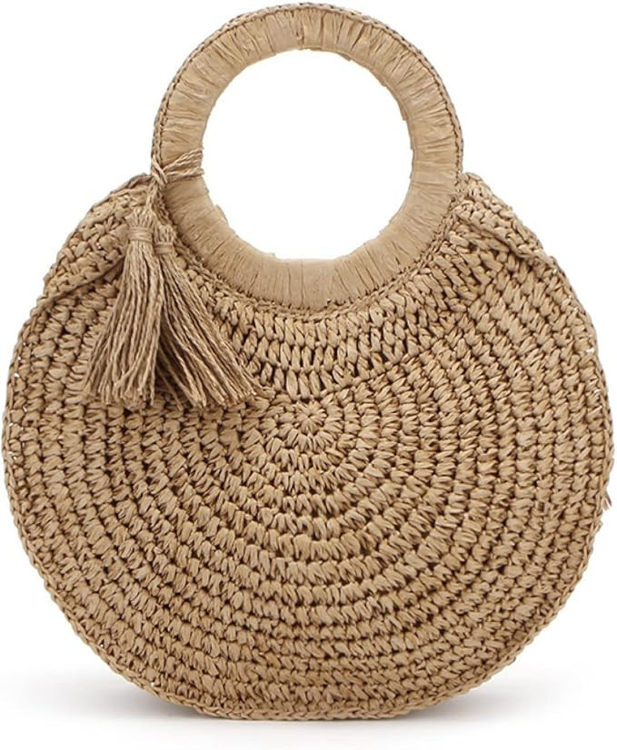 Women Straw Totes Beach Shoulder Bags Woven Handbags Purse Large Straw Basket Wicker Rattan Purse... | Amazon (US)