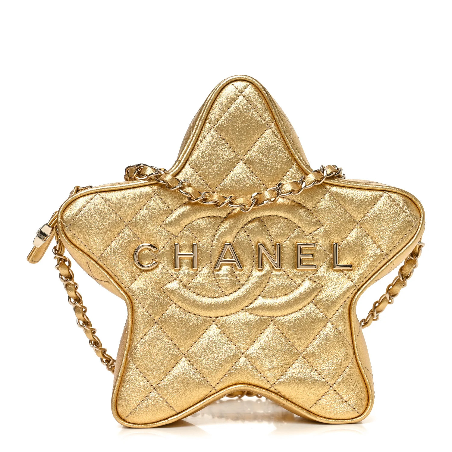 Metallic Lambskin Quilted Walk Of Fame Star Bag Gold | FASHIONPHILE (US)
