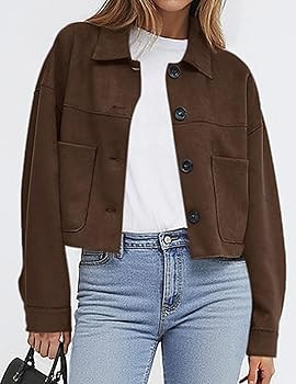 PRETTYGARDEN Women's Faux Suede Cropped Jacket Casual Lightweight Fall Fashion 2025 Winter Coats ... | Amazon (US)
