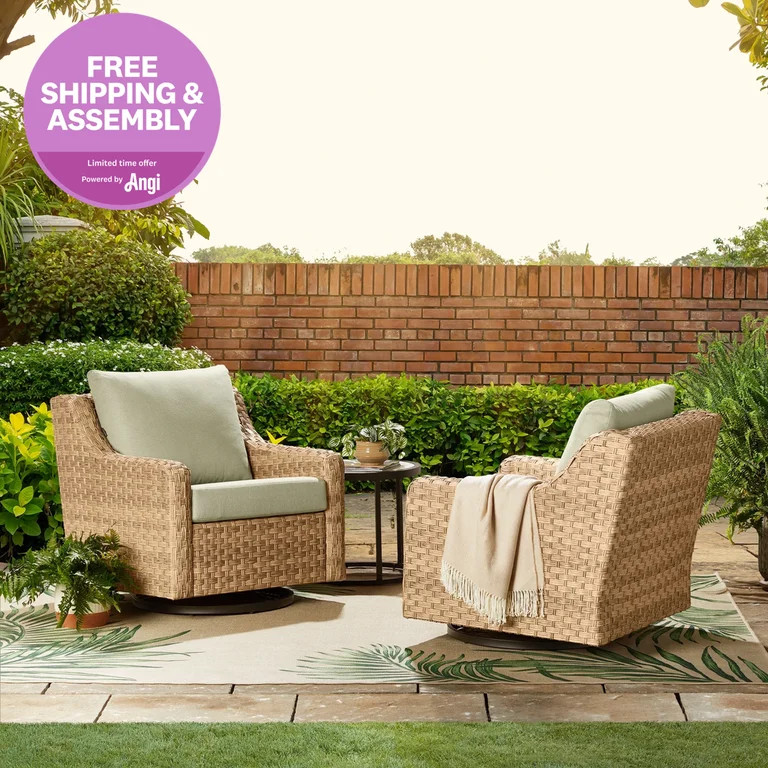 Better Homes & Gardens River Oaks Outdoor Swivel Gliders with Patio Covers, Set of 2, Green - Wal... | Walmart (US)