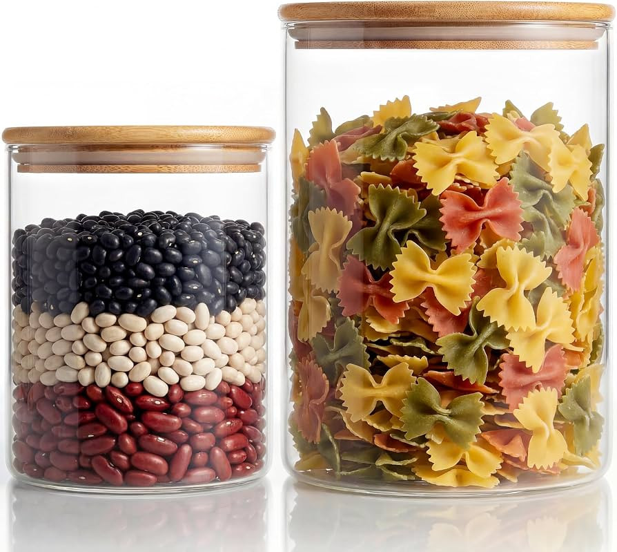 Large Glass Storage Containers with Bamboo Lids for Flour & Sugar, 2 Pack | Amazon (US)