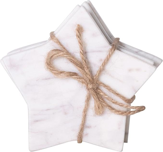 Creative Co-Op Marble Star Shaped (Set of 4) Coasters, White | Amazon (US)