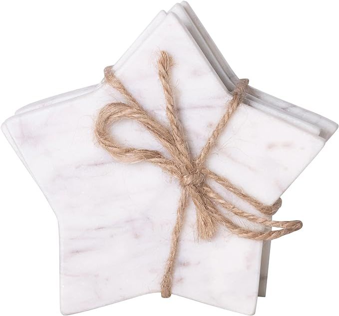 Creative Co-Op Marble Star Shaped (Set of 4) Coasters, White | Amazon (US)