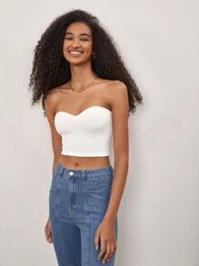 SHEIN BASICS Cotton Solid Crop Tube Top SKU: sw2212088188203345(64 Reviews)$3.99$3.79Join for an ... | SHEIN
