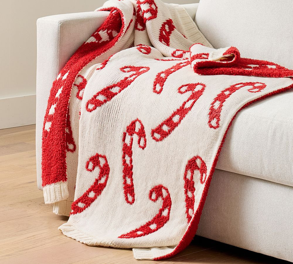Candy Cane Jacquard Knit Throw | Pottery Barn (US)