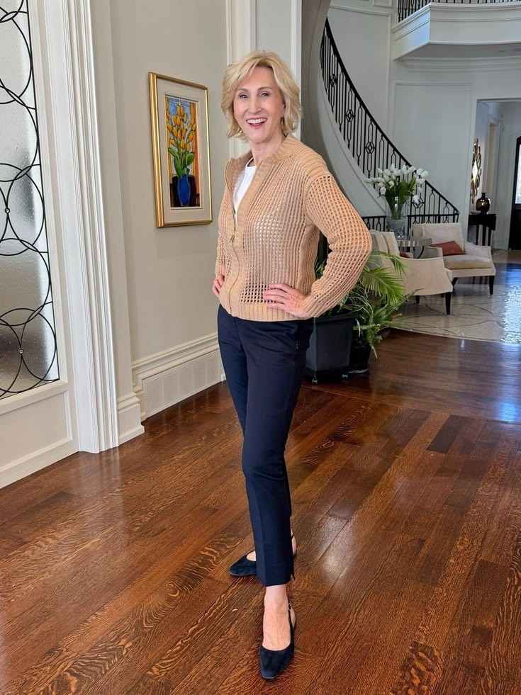 This is one of those outfits that just feels as good as it looks 🤍

I’m loving this open stitch zip-front cardigan—it adds the perfect little layer without feeling heavy, and gives just enough texture to make the whole look interesting. Paired with slim leg stretch pants (hello comfort!) and finished with velvet slingbacks for a touch of softness… it’s that easy mix of cozy and polished I’m always chasing.

Perfect for days when you want to be comfortable but still look put together—whether you’re out and about or heading to something a little more low-key ✨

#LTKSeasonal #LTKOver40 #LTKootd