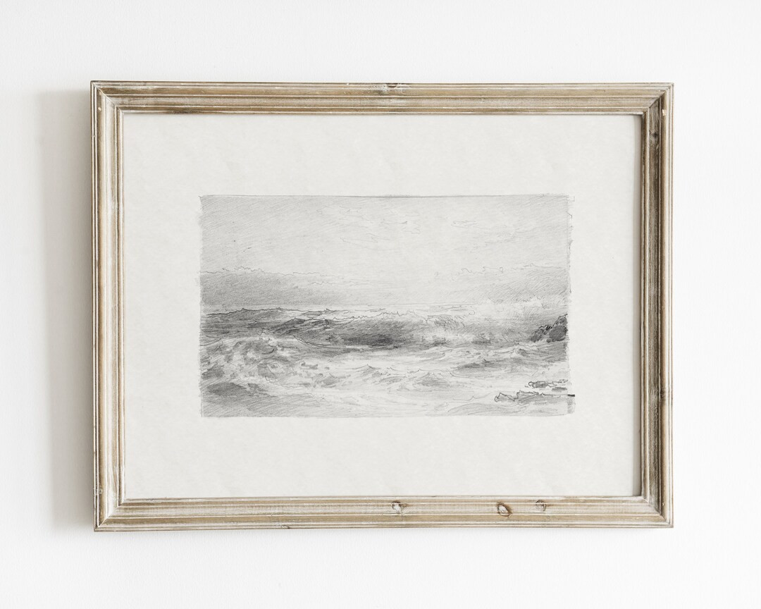 Vintage beach decor, seascape art, vintage art, beach drawing, antique art, ocean art print, land... | Etsy (CAD)