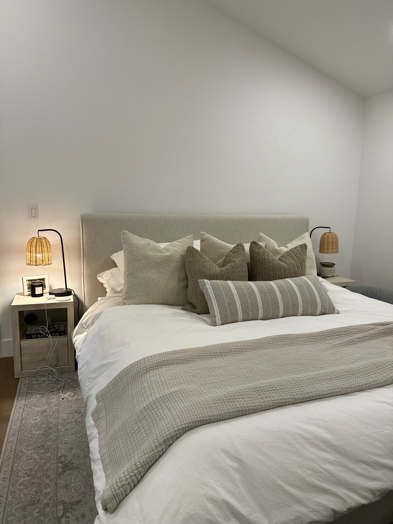 Bed updates 🤍 I found the best boucle pillow covers on Amazon for a fraction of the price I found elsewhere for $200. Then I splurged a bit on the 2 darker pillows. Linked everything shown. Bed is Dean Sands from Living Spaces

#LTKhome