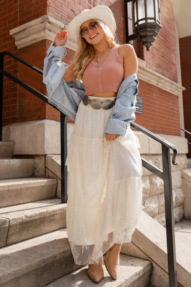 California Dreaming Ivory Lace Maxi Skirt | Pink Lily