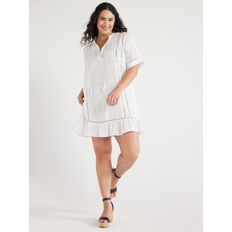 Time and Tru Women's and Women's Plus Peplum Tunic Coverup Dress, Sizes S-3X | Walmart (US)