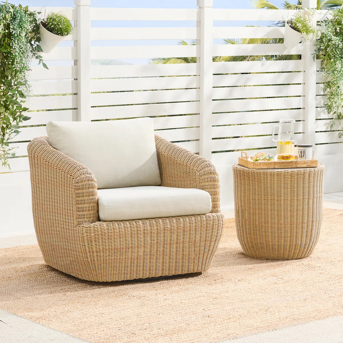 Cambelle 2-Person Swivel Rattan Seating Group with Cushions | Wayfair North America