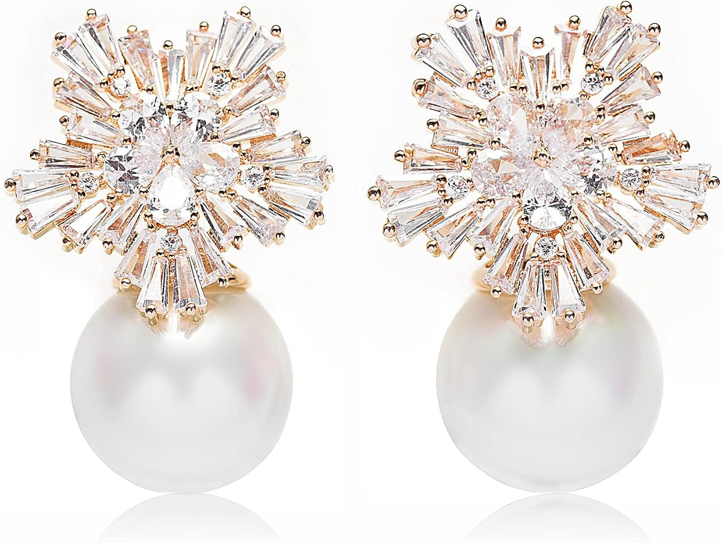 Fashion Chic Simulated Pearl Studs Snowflake Earrings For Women | Amazon (US)