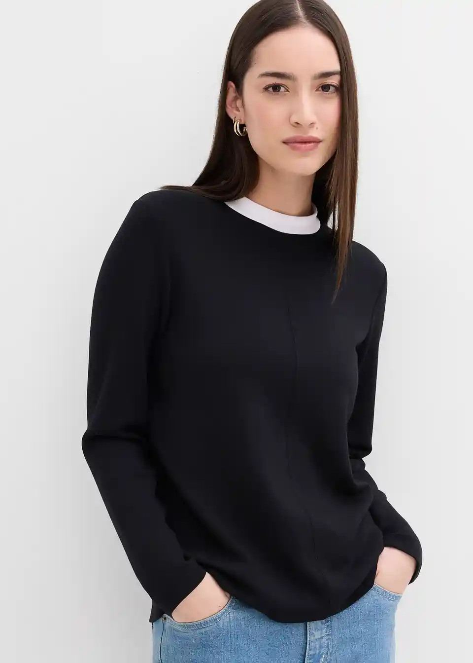 Langarmshirt aus Viskose-Mix mit abgesetztem Turtleneck | Bonprix DE